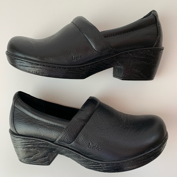 boc Shoes - BOC Born Clogs Black Leather Wedge Loafer Shoes